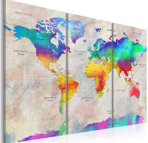 Stretched Canvas World Map Art - World Map: Rainbow Gradient-Tiptophomedecor