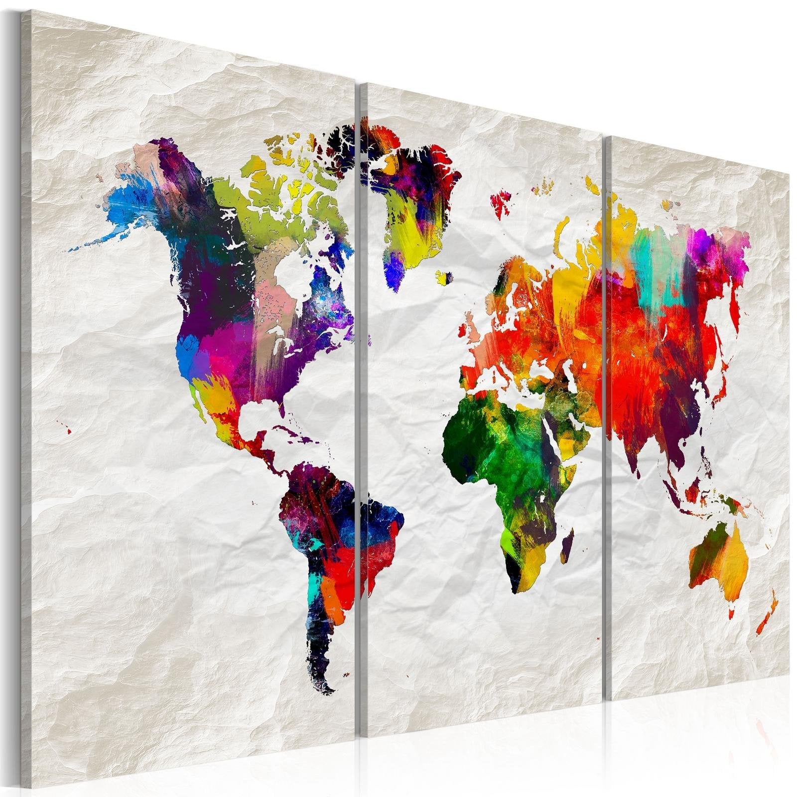 Stretched Canvas World Map Art - World Map: Rainbow Madness Ii-Tiptophomedecor