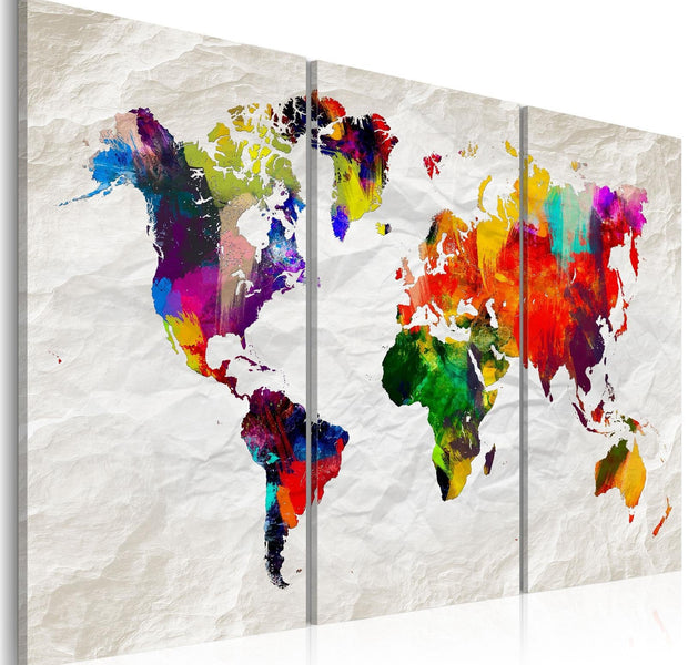 Stretched Canvas World Map Art - World Map: Rainbow Madness Ii-Tiptophomedecor
