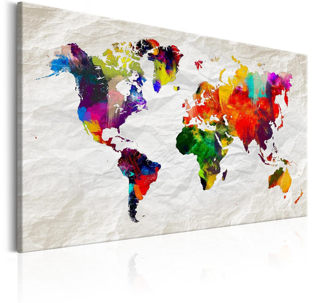 Stretched Canvas World Map Art - World Map: Rainbow Madness-Tiptophomedecor
