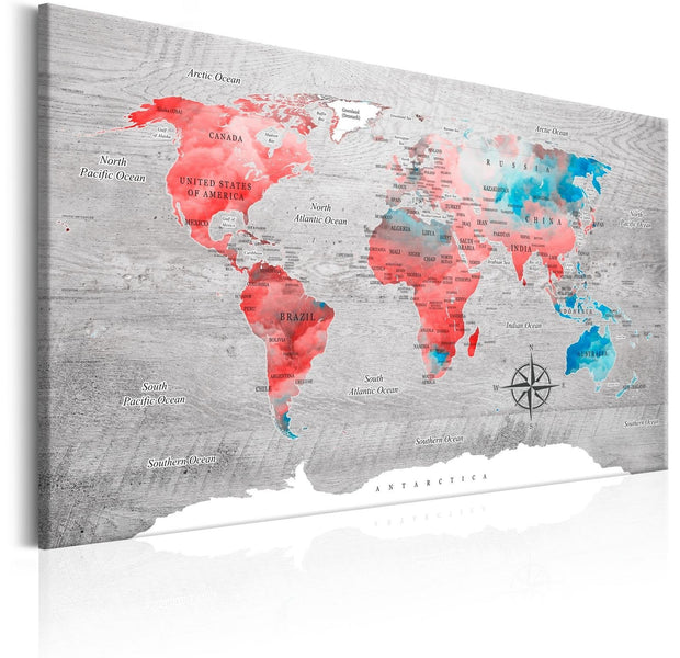 Stretched Canvas World Map Art - World Map: Red Roam-Tiptophomedecor
