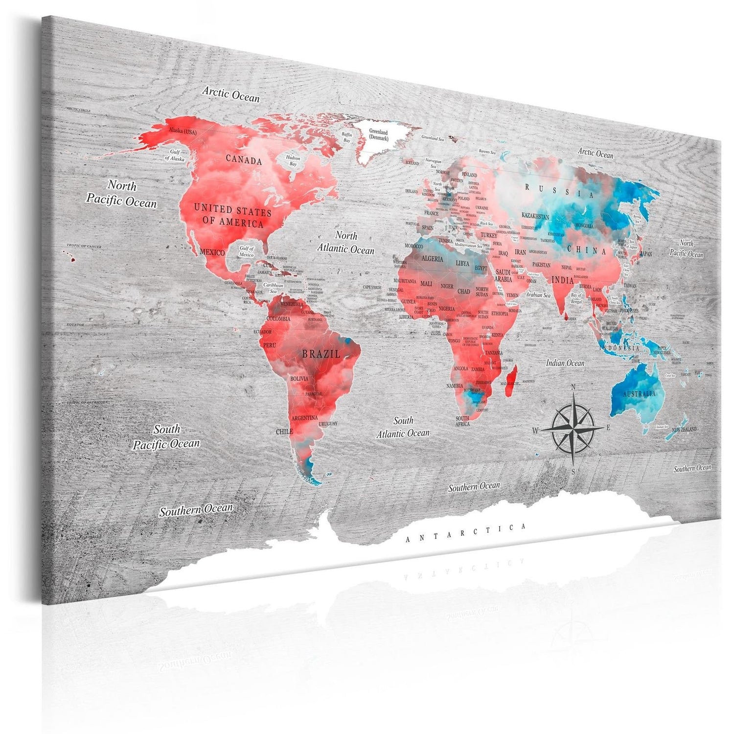 Stretched Canvas World Map Art - World Map: Red Roam-Tiptophomedecor