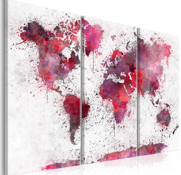 Stretched Canvas World Map Art - World Map: Red Watercolors-Tiptophomedecor