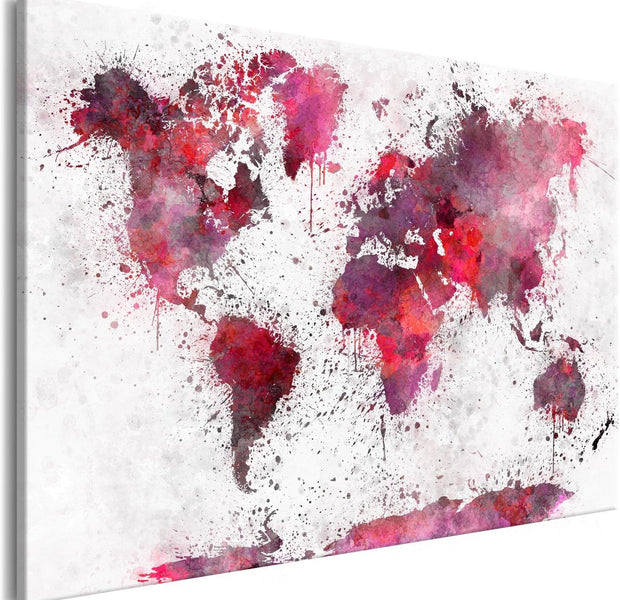 Stretched Canvas World Map Art - World Map: Red Watercolors Wide-Tiptophomedecor