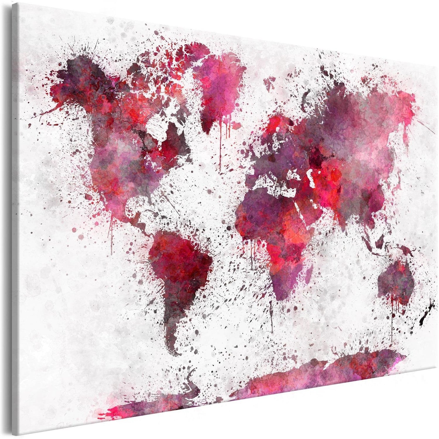 Stretched Canvas World Map Art - World Map: Red Watercolors Wide-Tiptophomedecor