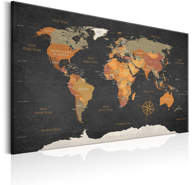 Stretched Canvas World Map Art - World Map: Secrets Of The Earth-Tiptophomedecor