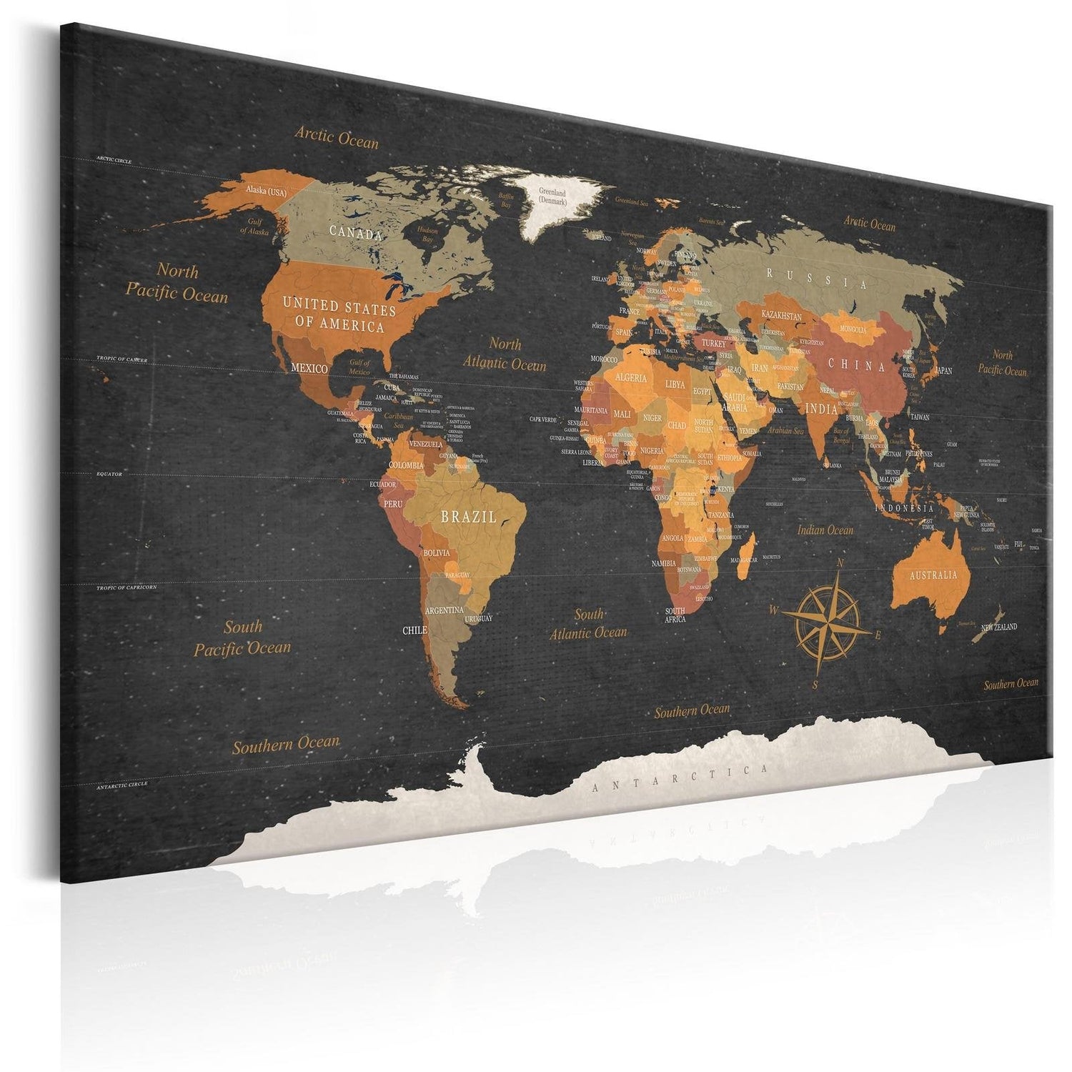 Stretched Canvas World Map Art - World Map: Secrets Of The Earth-Tiptophomedecor