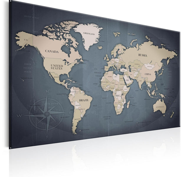 Stretched Canvas World Map Art - World Map: Shades Of Grey-Tiptophomedecor
