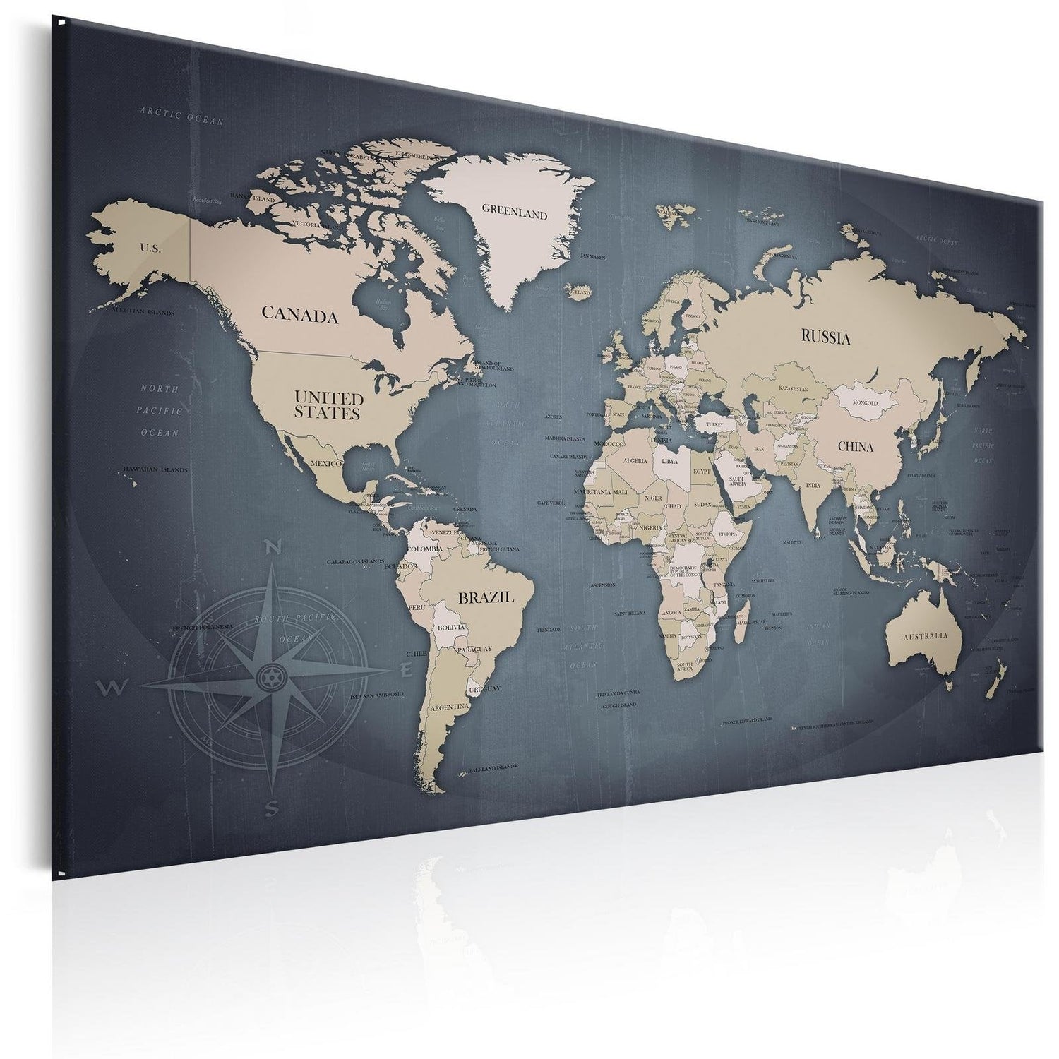 Stretched Canvas World Map Art - World Map: Shades Of Grey-Tiptophomedecor