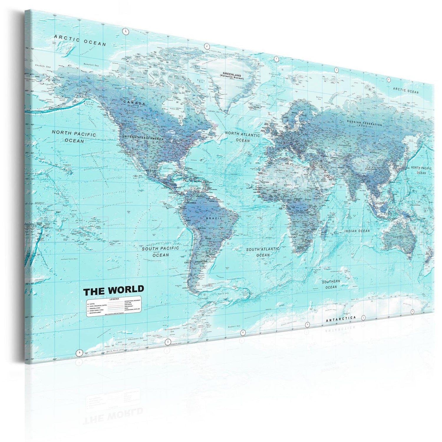 Stretched Canvas World Map Art - World Map: Sky Blue World-Tiptophomedecor