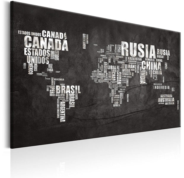 Stretched Canvas World Map Art - World Map: Spanish Geography (Es)-Tiptophomedecor