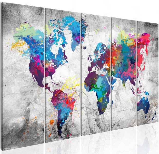 Stretched Canvas World Map Art - World Map: Spilt Paint-Tiptophomedecor