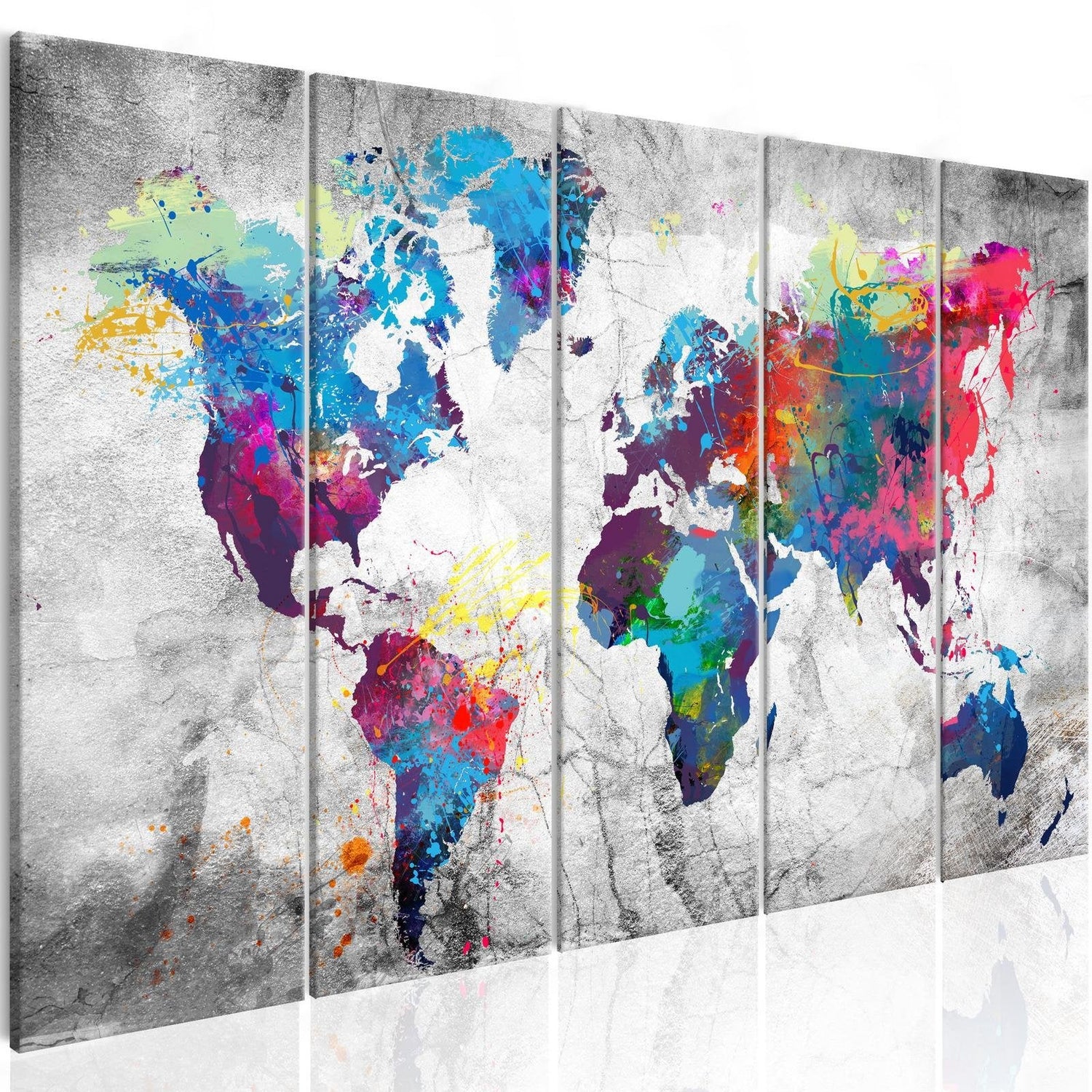Stretched Canvas World Map Art - World Map: Spilt Paint-Tiptophomedecor