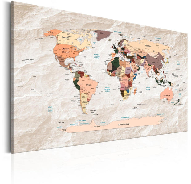 Stretched Canvas World Map Art - World Map: Stony Oceans-Tiptophomedecor