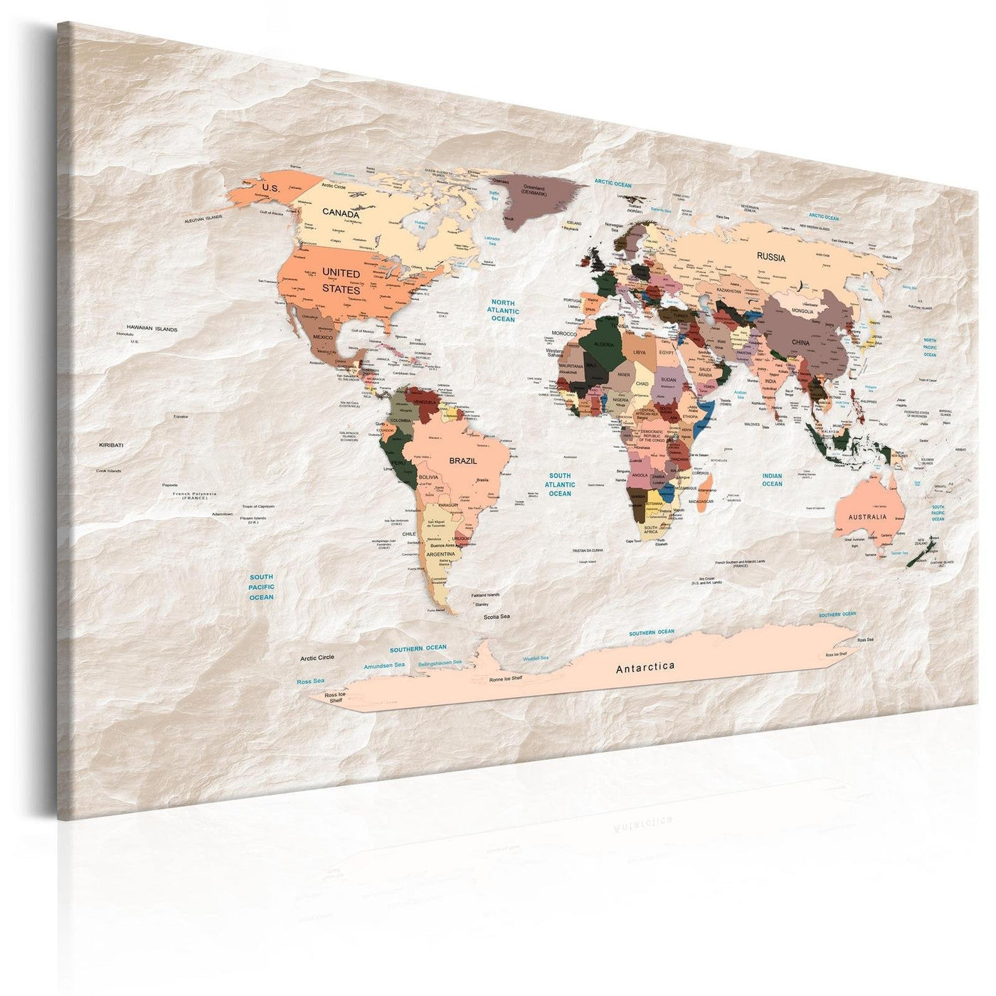 Stretched Canvas World Map Art - World Map: Stony Oceans-Tiptophomedecor