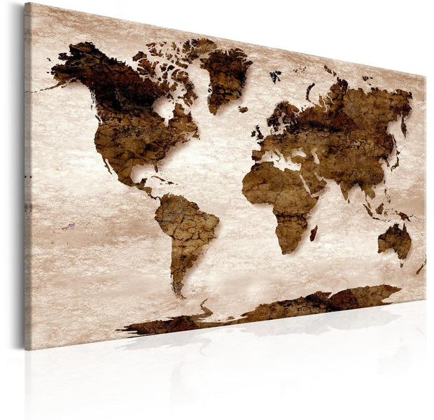 Stretched Canvas World Map Art - World Map: The Brown Earth-Tiptophomedecor