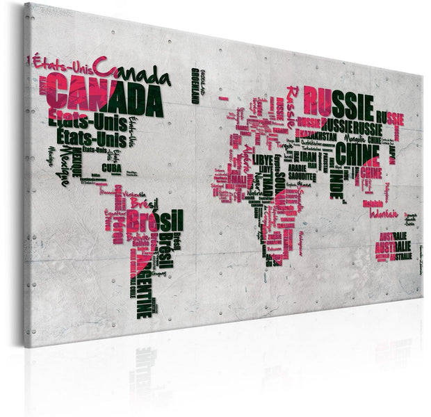 Stretched Canvas World Map Art - World Map: The French Connection (Fr)-Tiptophomedecor