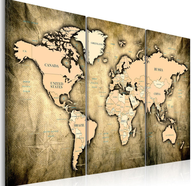 Stretched Canvas World Map Art - World Map: The Sands Of Time-Tiptophomedecor