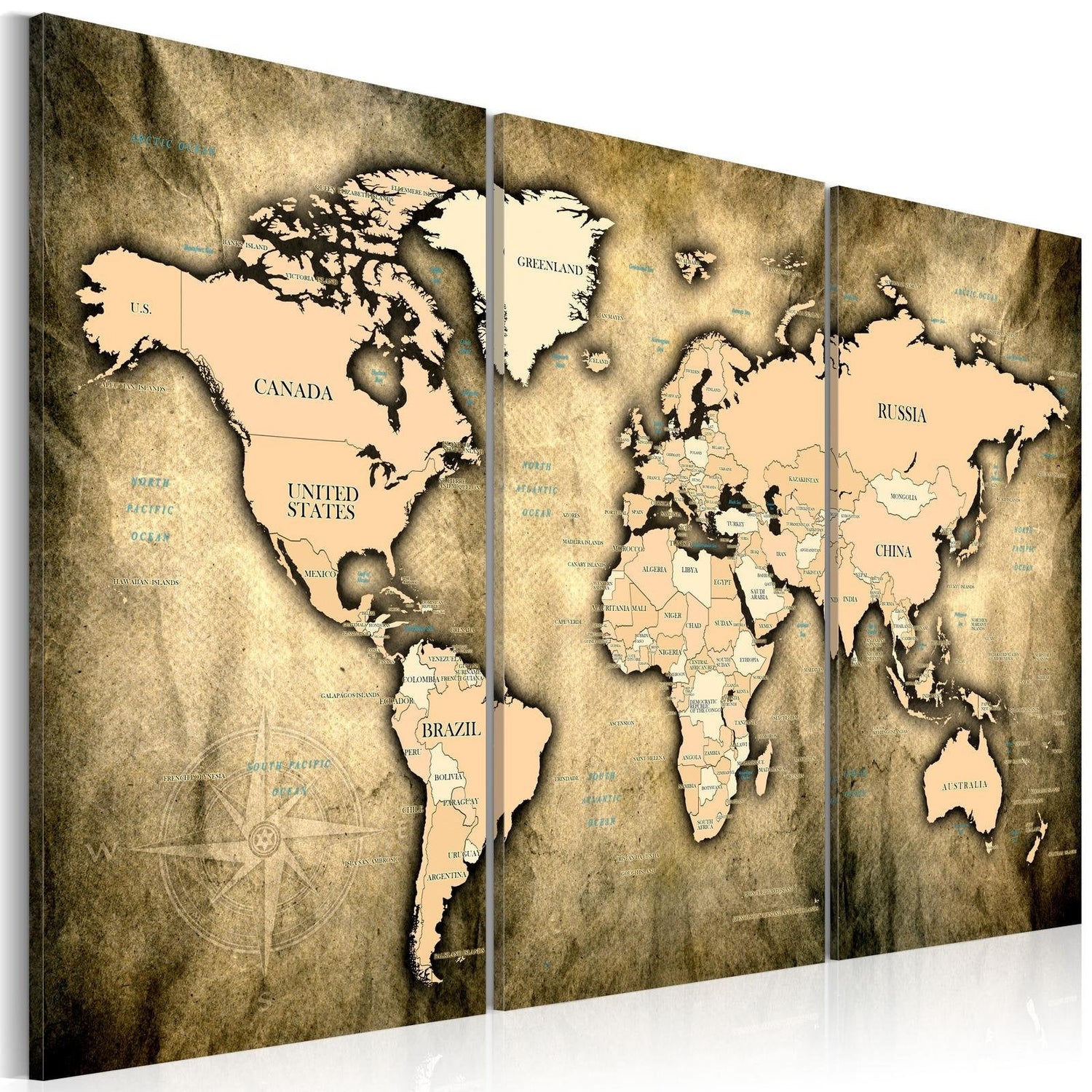 Stretched Canvas World Map Art - World Map: The Sands Of Time-Tiptophomedecor
