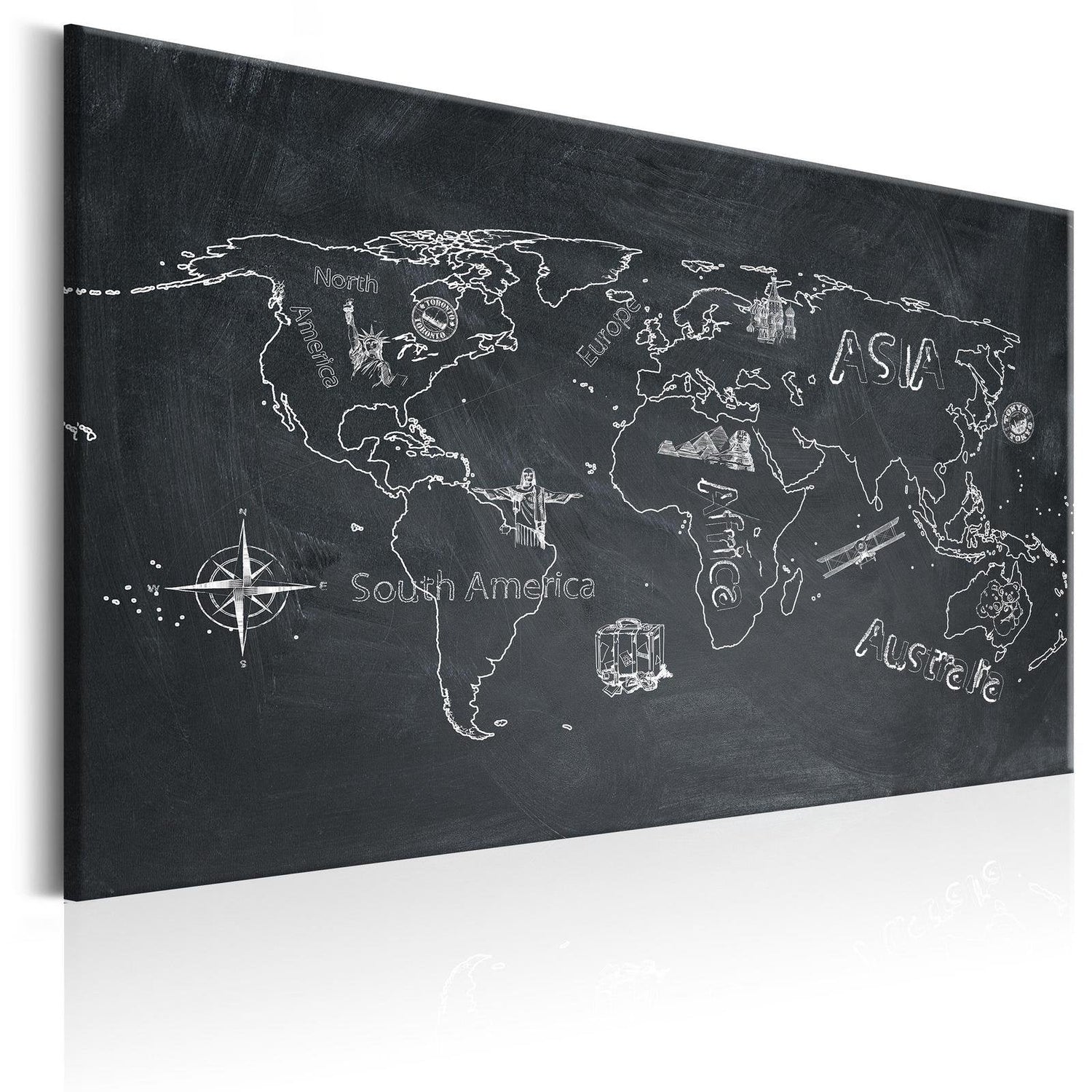 Stretched Canvas World Map Art - World Map: Travel Broadens The Mind-Tiptophomedecor