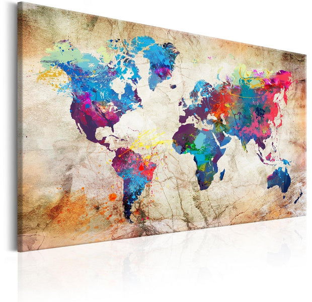 Stretched Canvas World Map Art - World Map: Urban Style-Tiptophomedecor