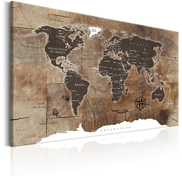 Stretched Canvas World Map Art - World Map: Wooden Mosaic-Tiptophomedecor