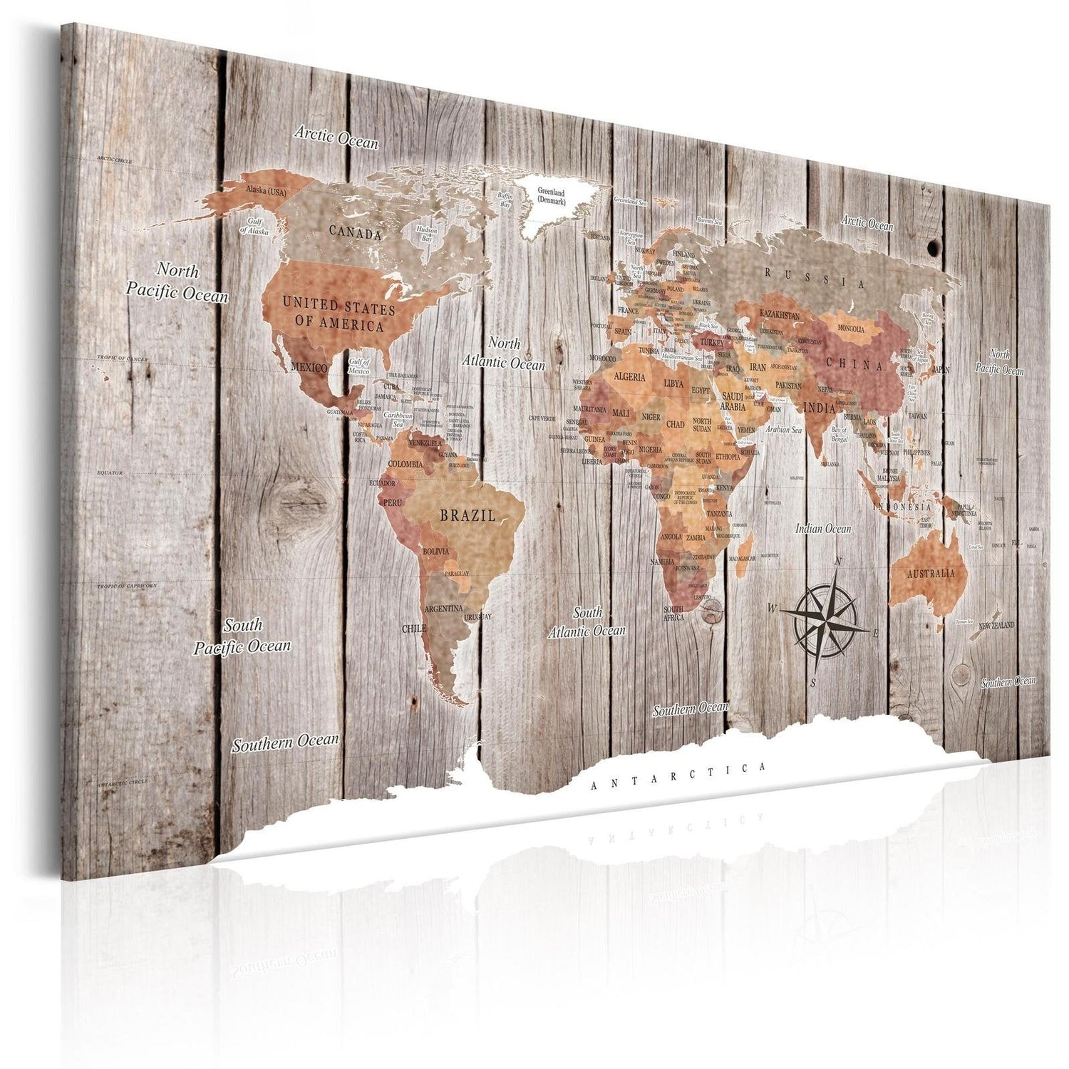 Stretched Canvas World Map Art - World Map: Wooden Stories-Tiptophomedecor