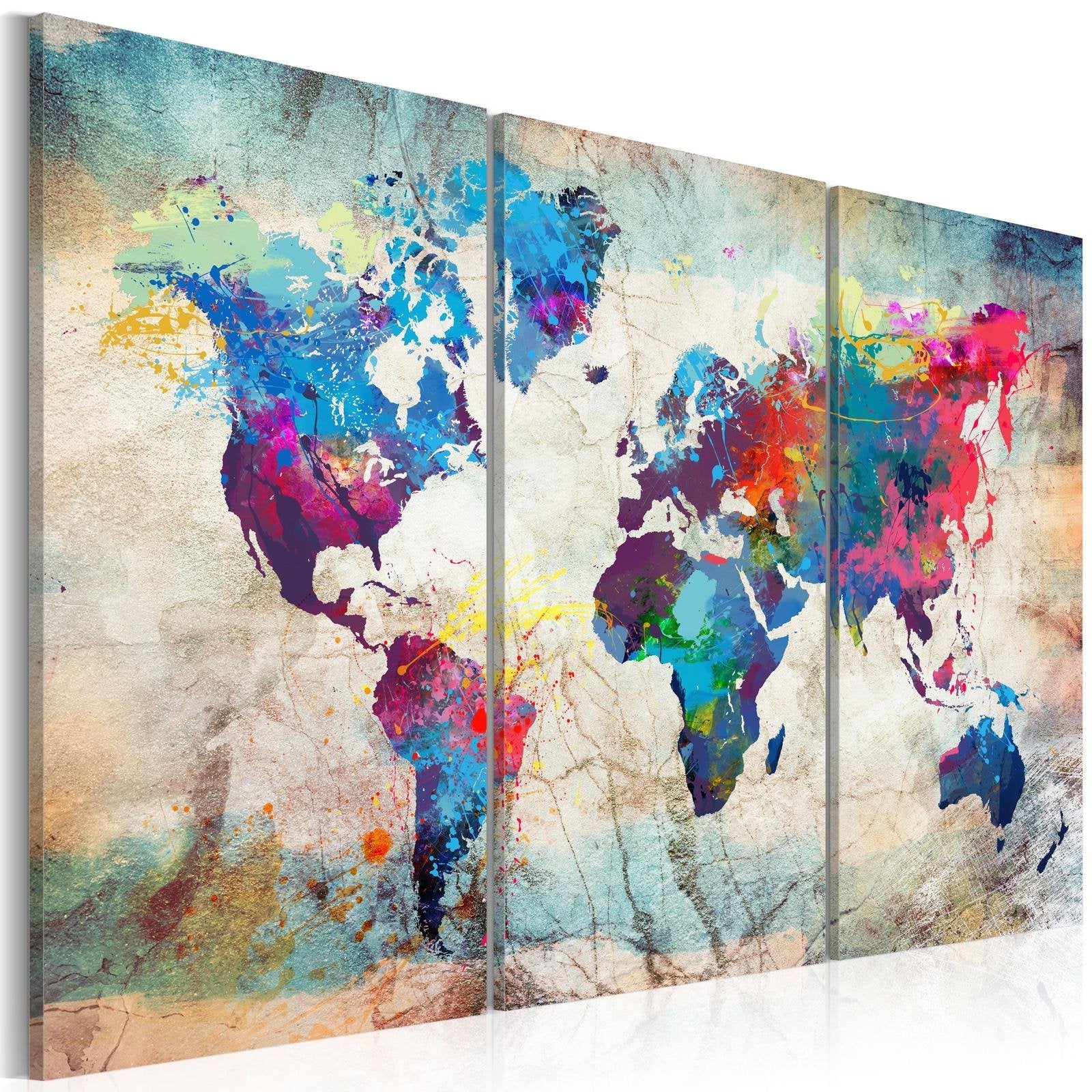 Stretched Canvas World Map Art - World Maps: Modern Style-Tiptophomedecor