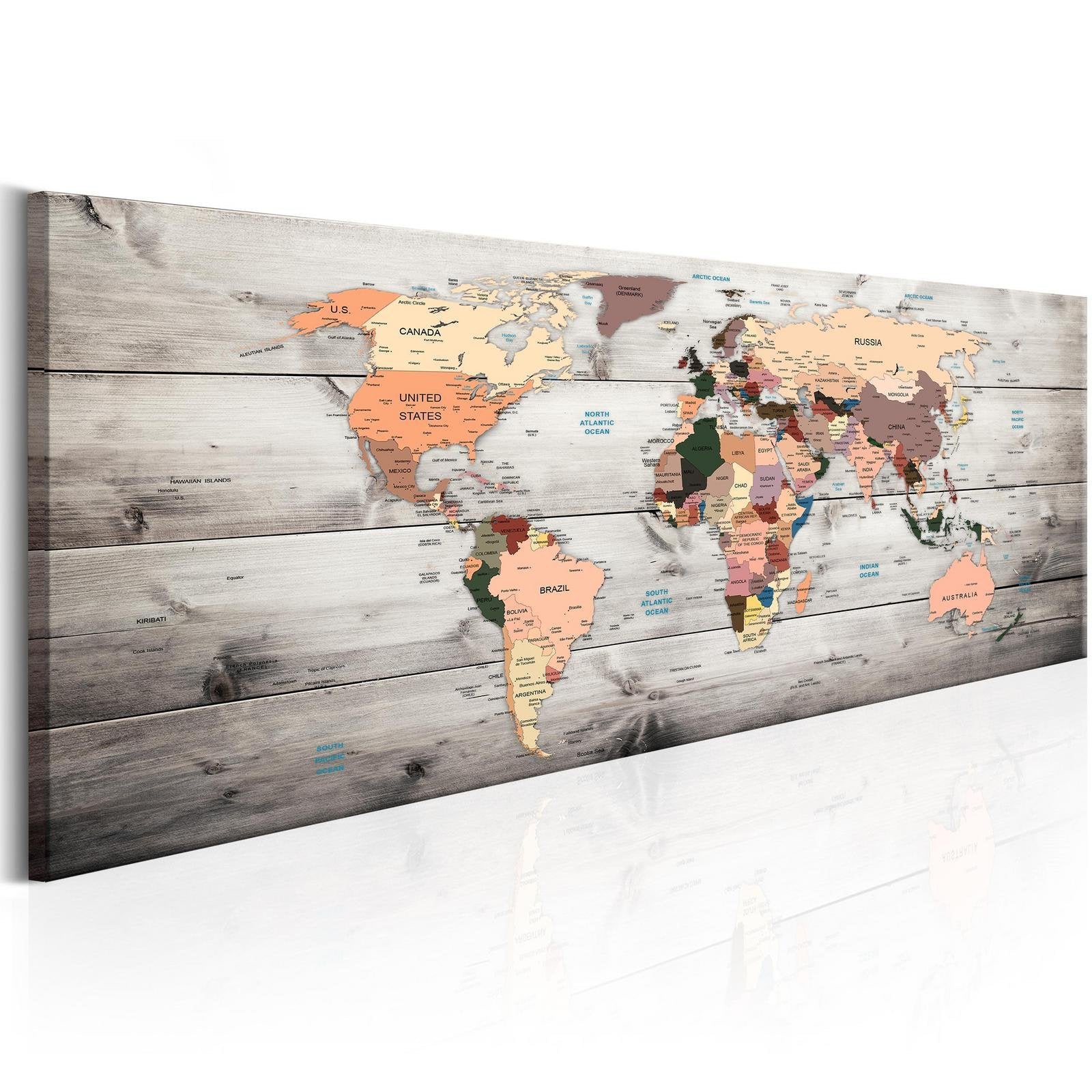 Stretched Canvas World Map Art - World Maps: Wooden Travels-Tiptophomedecor
