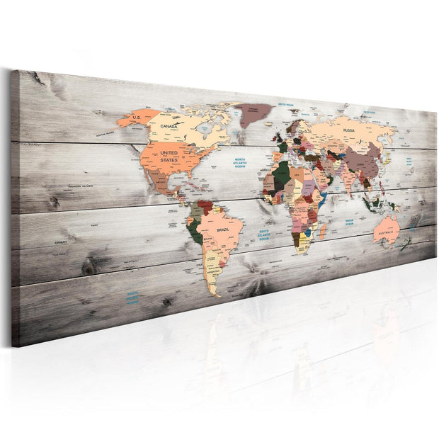Stretched Canvas World Map Art - World Maps: Wooden Travels-Tiptophomedecor