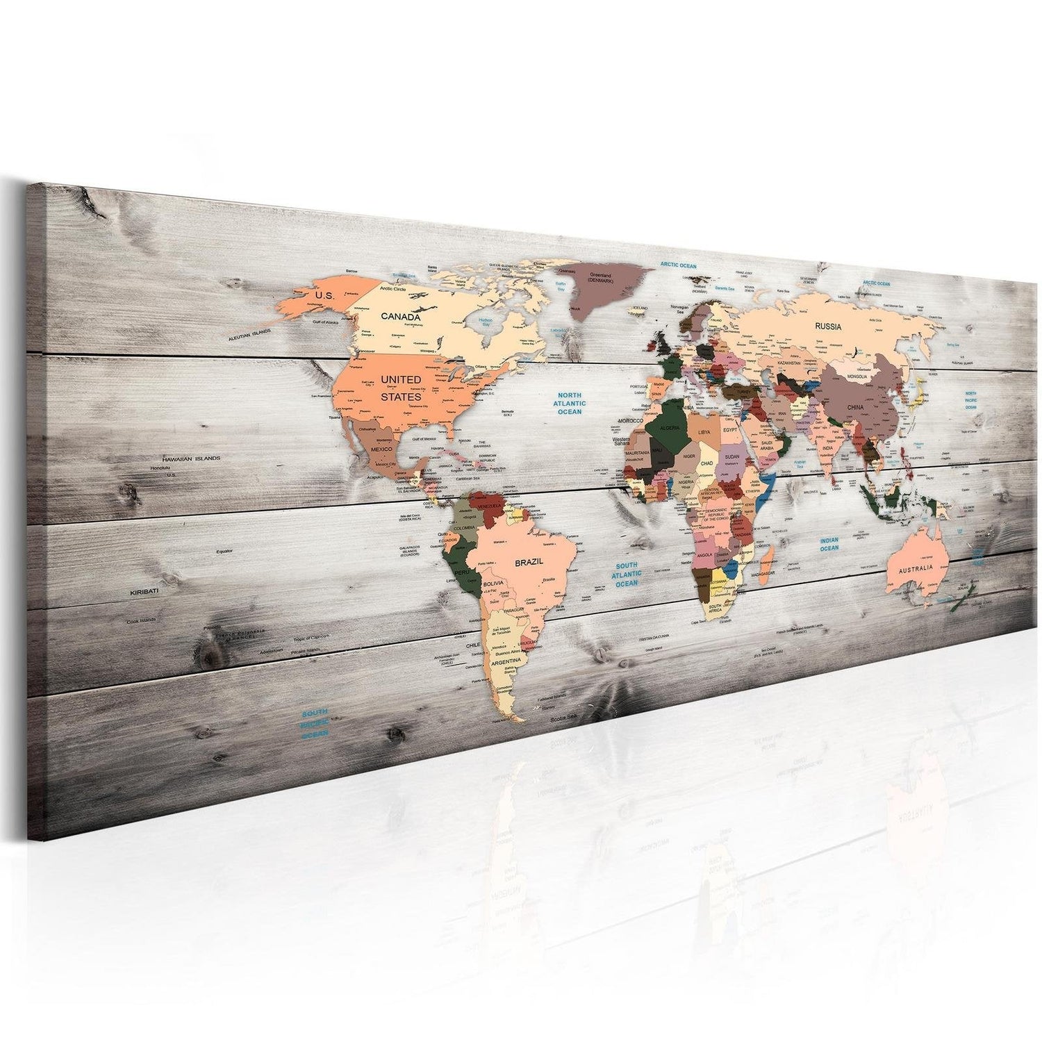 Stretched Canvas World Map Art - World Maps: Wooden Travels-Tiptophomedecor