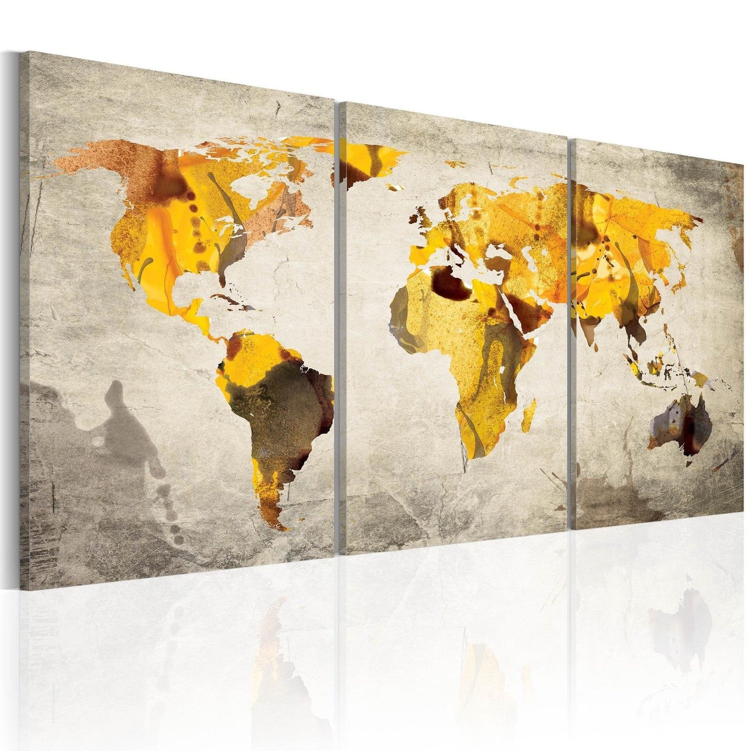 Stretched Canvas World Map Art - Yellow Continents-Tiptophomedecor
