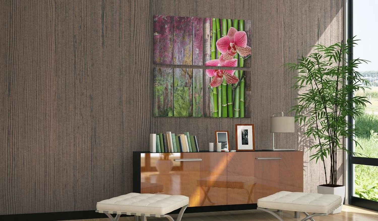 Stretched Canvas Zen Art - Bamboo And Orchid-Tiptophomedecor