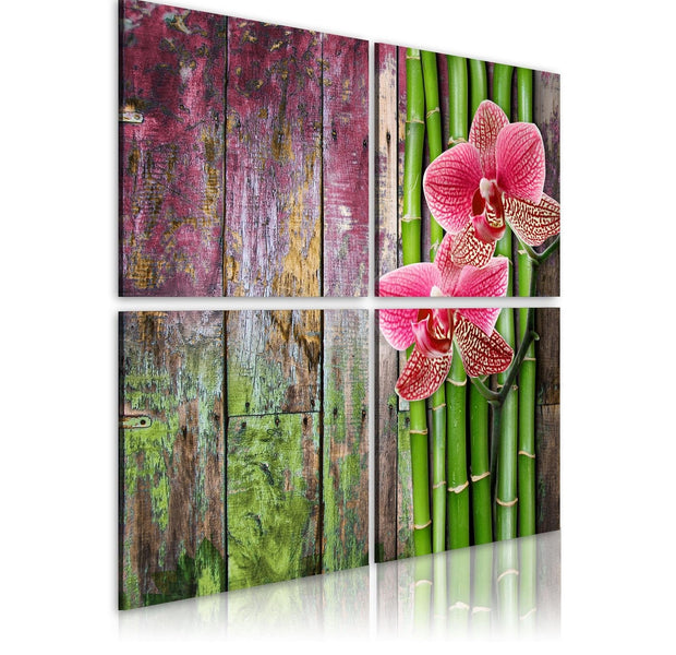 Stretched Canvas Zen Art - Bamboo And Orchid-Tiptophomedecor