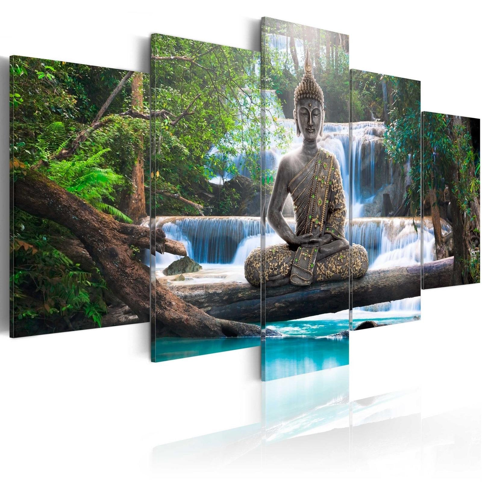 Stretched Canvas Zen Art - Buddha And Waterfall-Tiptophomedecor