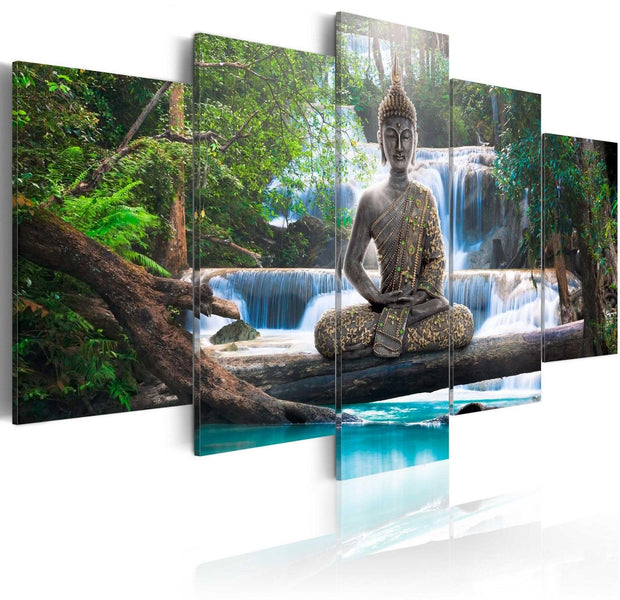 Stretched Canvas Zen Art - Buddha And Waterfall-Tiptophomedecor
