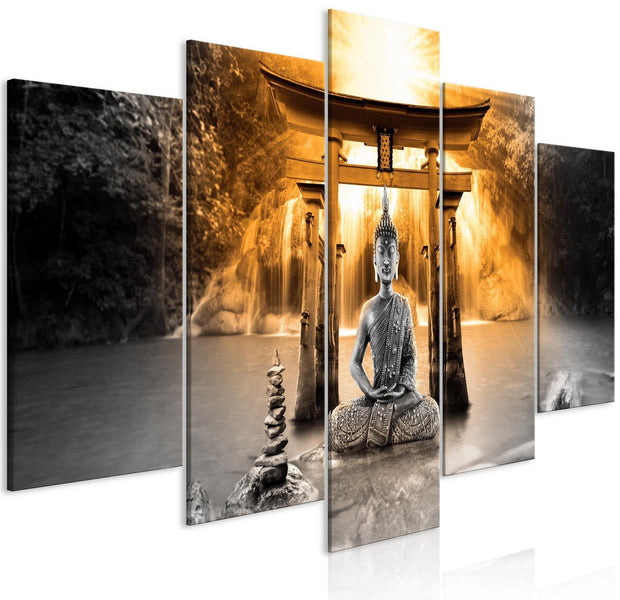 Stretched Canvas Zen Art - Buddha Smile Orange 5 Piece-Tiptophomedecor