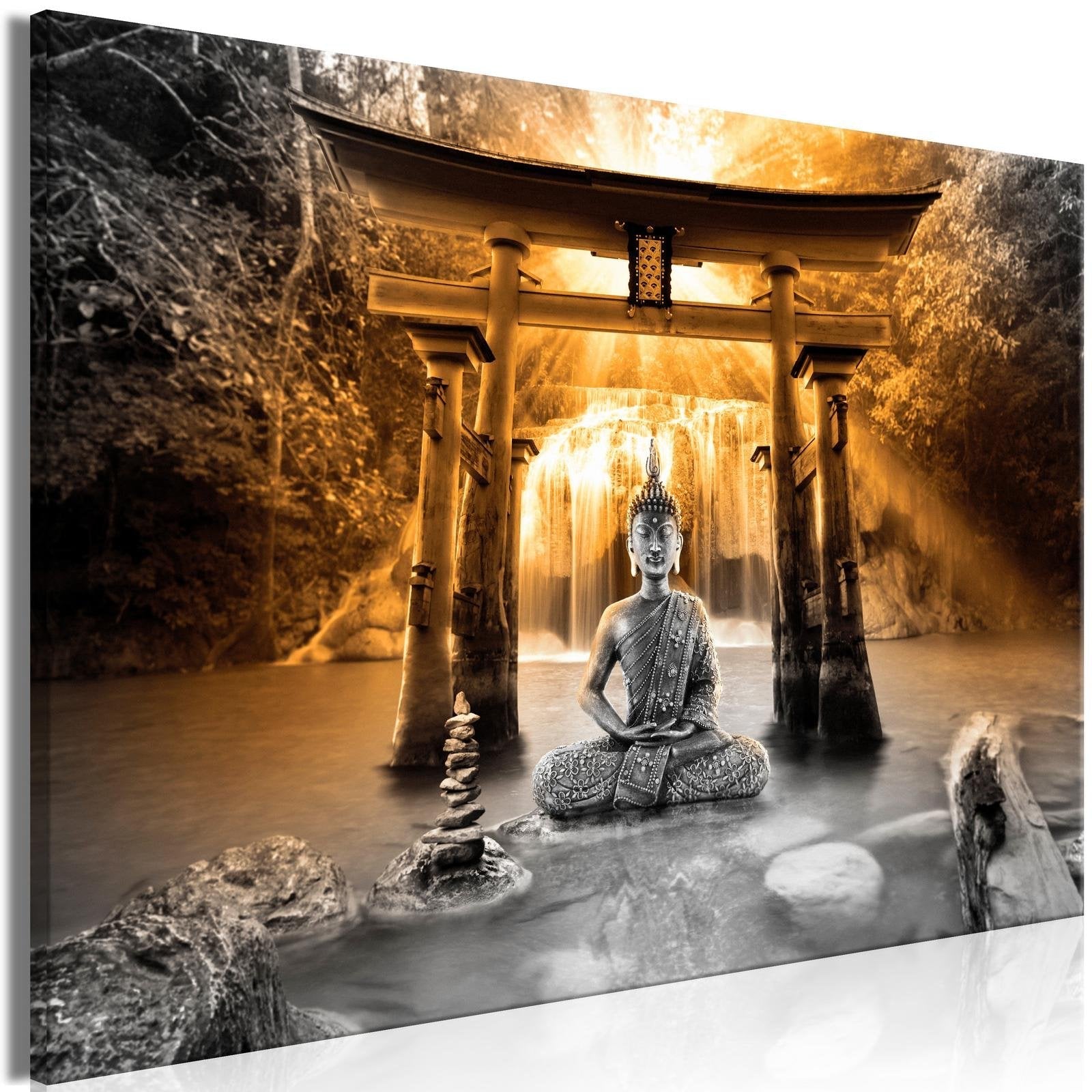 Stretched Canvas Zen Art - Buddha Smile Wide Orange-Tiptophomedecor