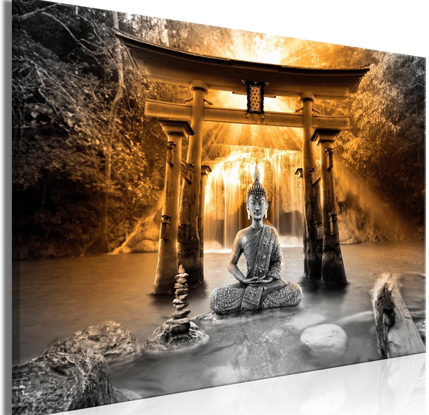 Stretched Canvas Zen Art - Buddha Smile Wide Orange-Tiptophomedecor