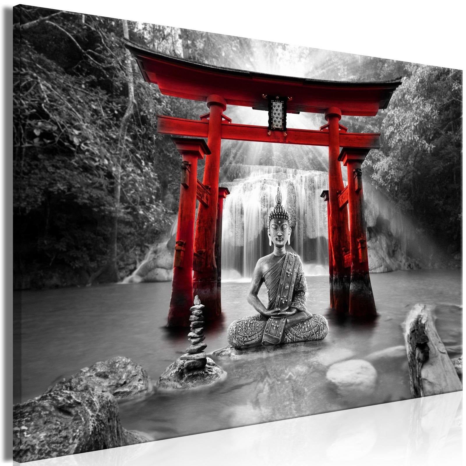Stretched Canvas Zen Art - Buddha Smile Wide Red-Tiptophomedecor