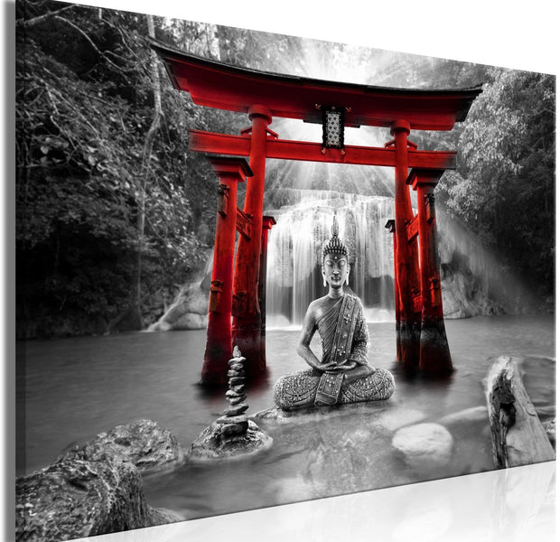 Stretched Canvas Zen Art - Buddha Smile Wide Red-Tiptophomedecor