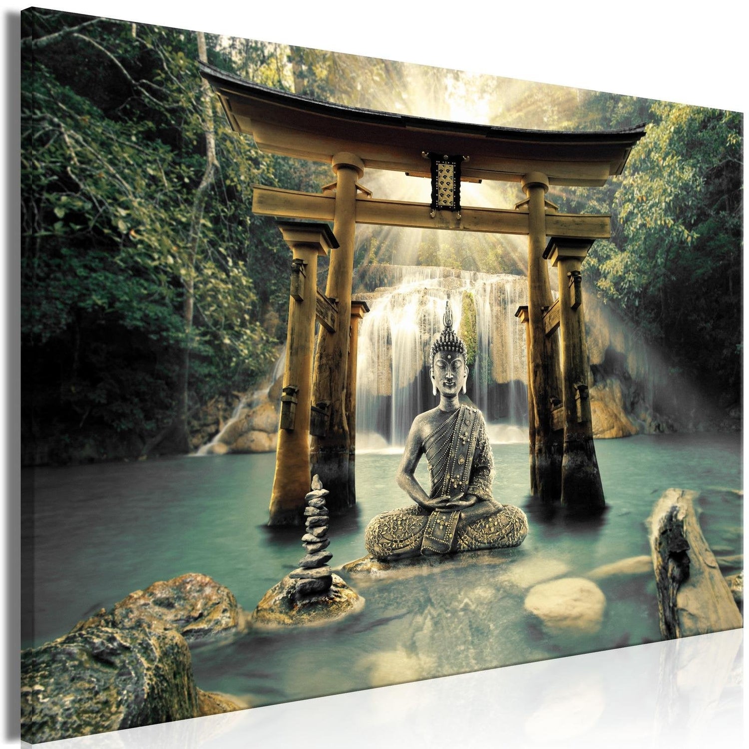 Stretched Canvas Zen Art - Buddha Smile Wide-Tiptophomedecor