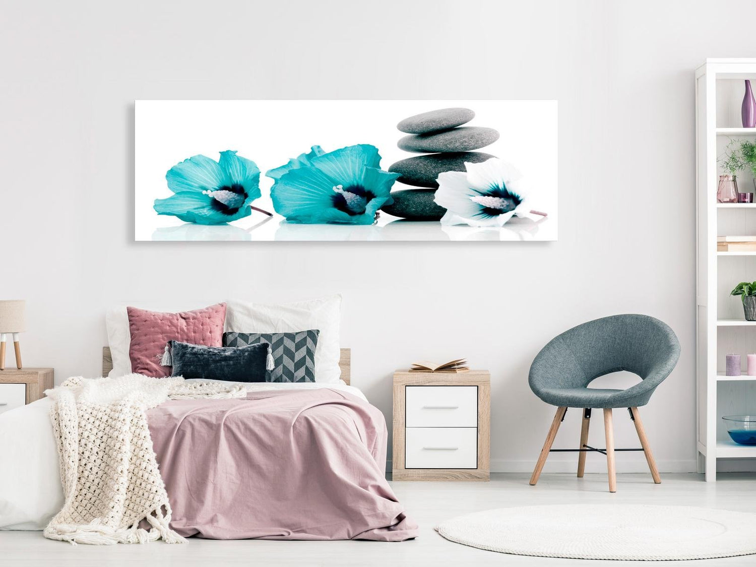Stretched Canvas Zen Art - Calm Mallow Narrow Turquoise-Tiptophomedecor