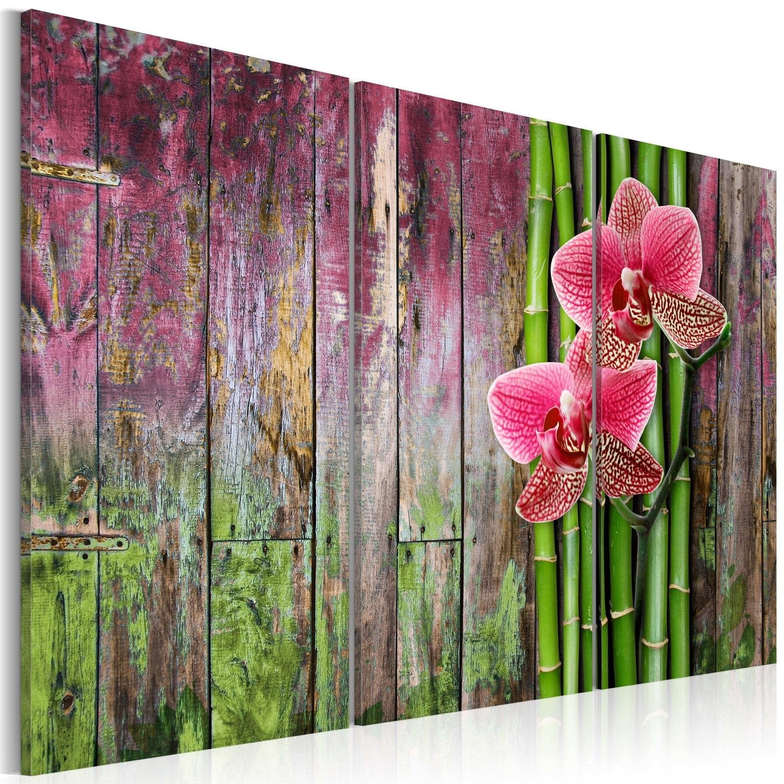 Stretched Canvas Zen Art - Flower And Bamboo-Tiptophomedecor