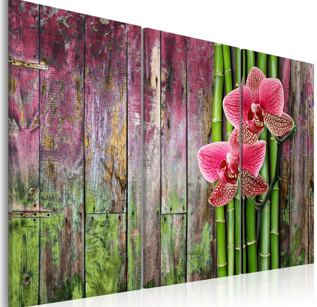Stretched Canvas Zen Art - Flower And Bamboo-Tiptophomedecor