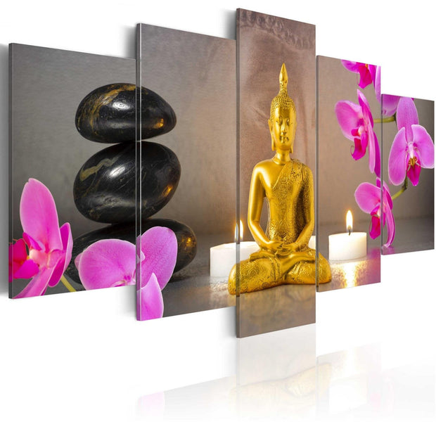 Stretched Canvas Zen Art - Golden Buddha And Orchids-Tiptophomedecor
