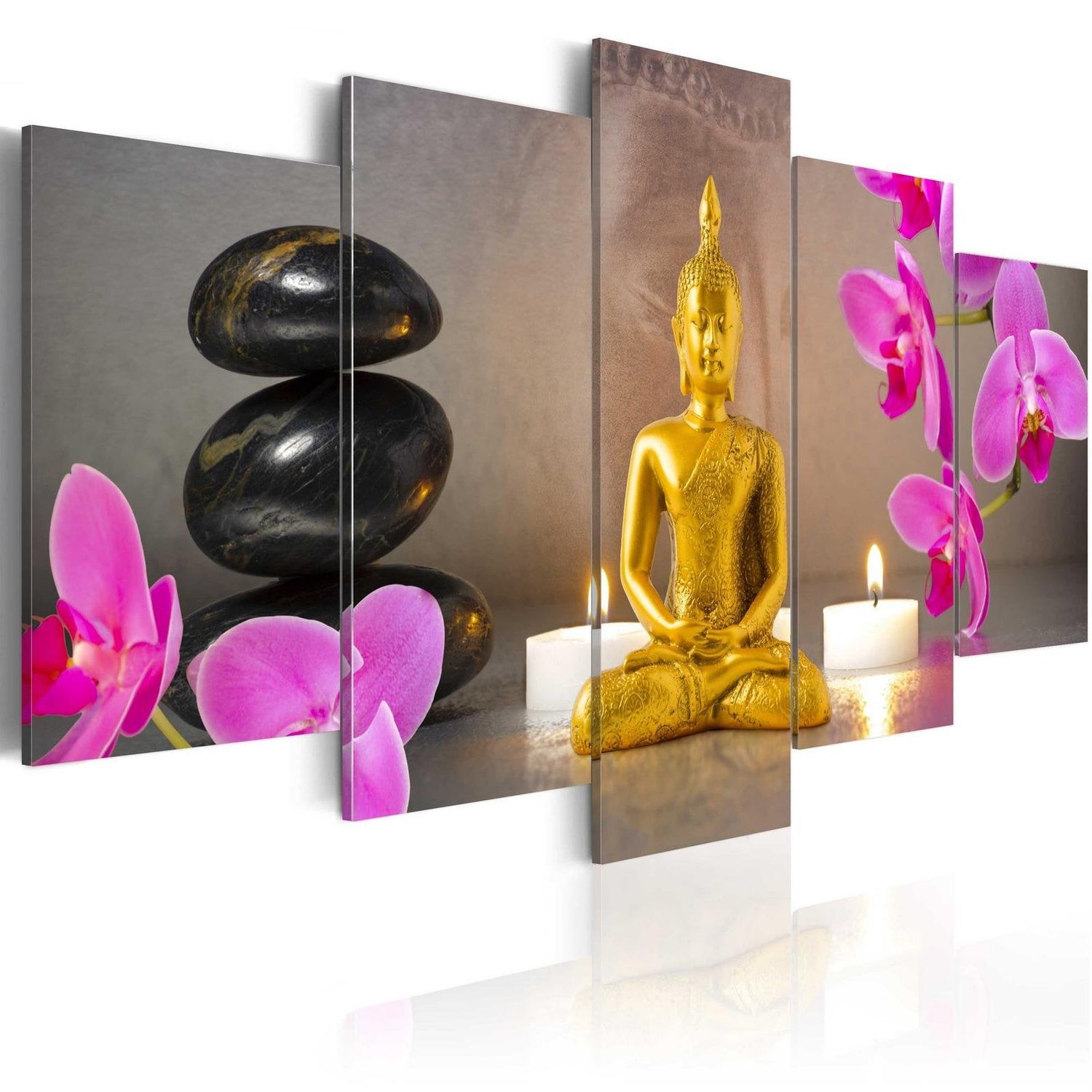 Stretched Canvas Zen Art - Golden Buddha And Orchids-Tiptophomedecor