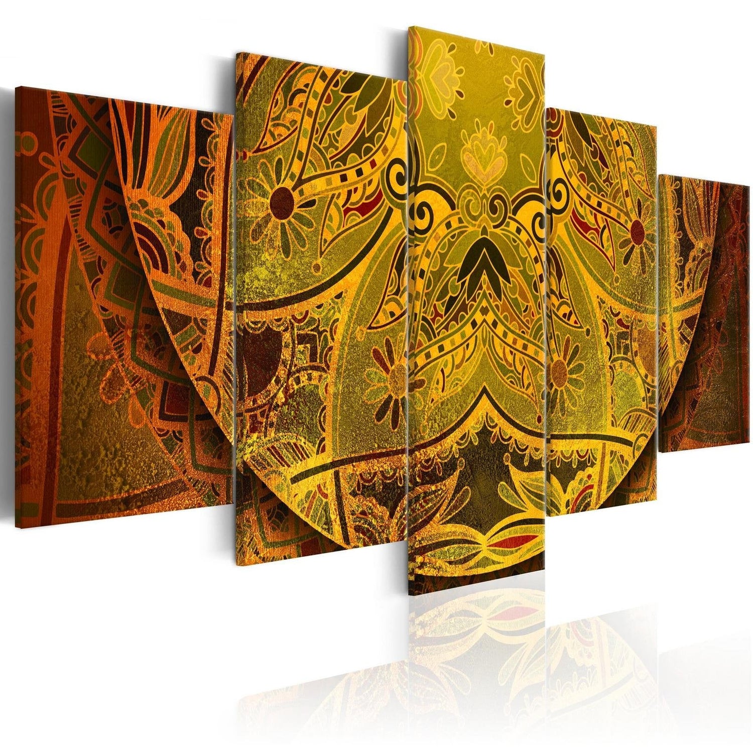 Stretched Canvas Zen Art - Mandala: Golden Power-Tiptophomedecor