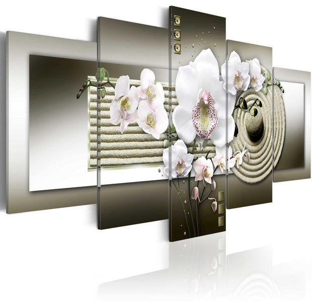 Stretched Canvas Zen Art - Orchid And Zen Garden In Grey-Tiptophomedecor