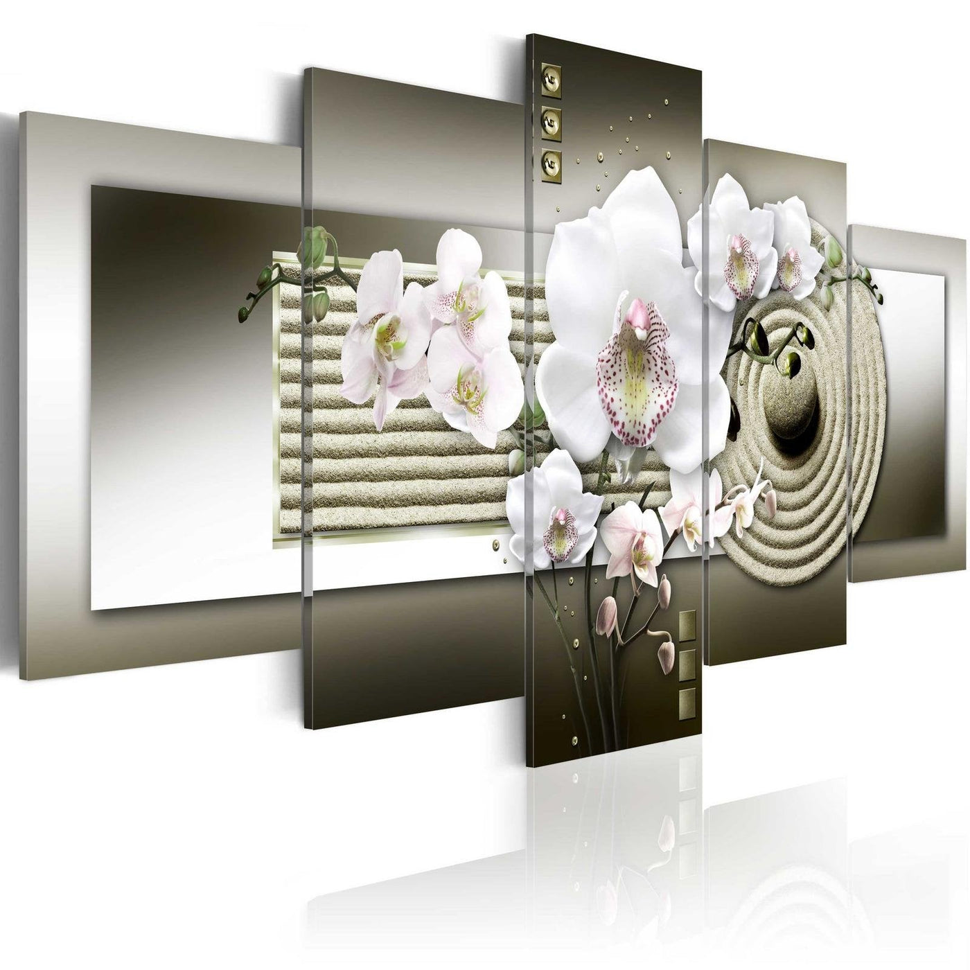 Stretched Canvas Zen Art - Orchid And Zen Garden In Grey-Tiptophomedecor